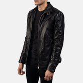 Midion Black Leather Biker Jacket